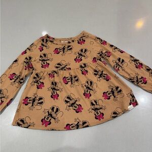 Baby Gap Kids Long Sleeve Minnie Mouse Peplum Top - Tan with Pink